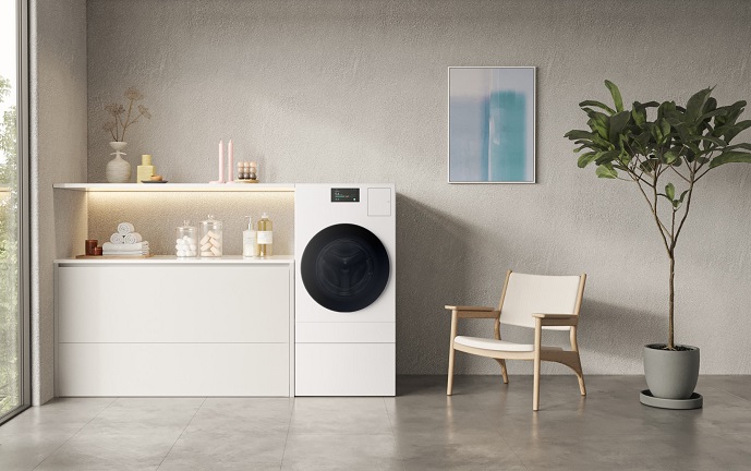 The photo provided by Samsung Electronics Co. shows the new BESPOKE AI Washer & Dryer Combo with Digital Inverter Heat Pump technology, set to unveiled at IFA 2023.