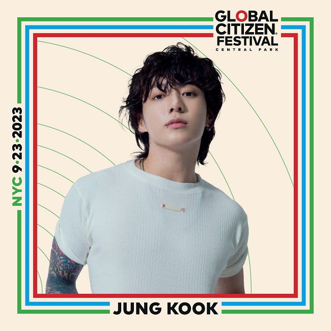 This photo provided by Global Citizen, a New York-based civic group, introduces BTS member Jungkook as a headliner for its annual charity concert slated for Sept. 23, 2023, at New York City's Central Park. 